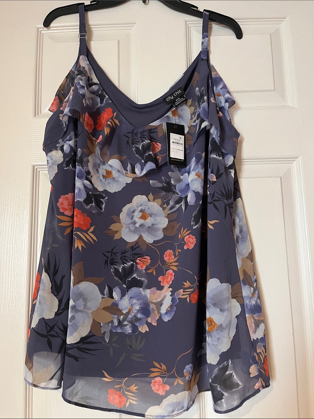 City Chic Floral Ruffle-Trim Gray Camisole